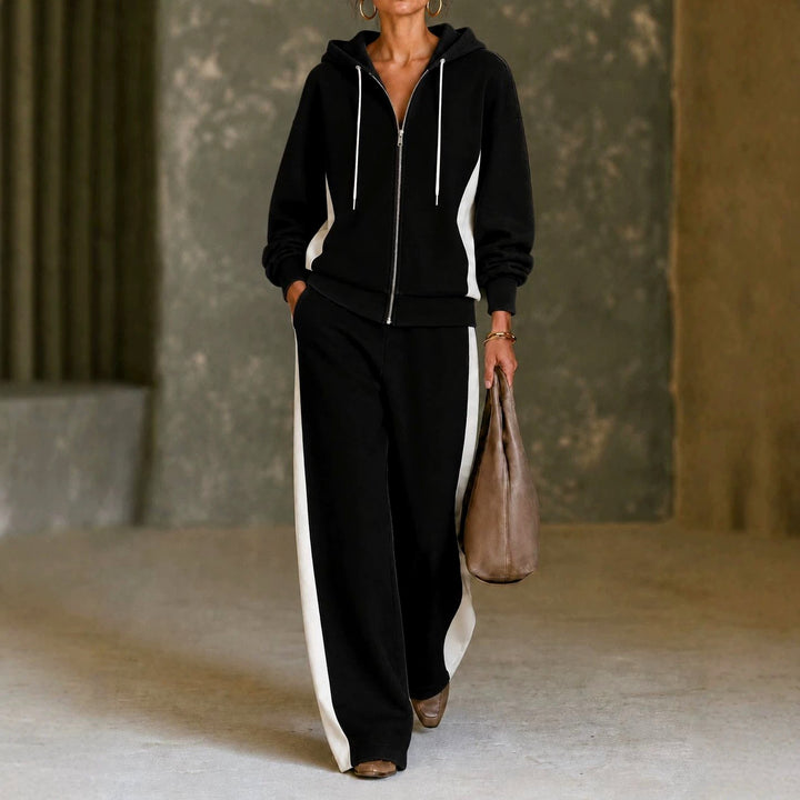 Giada - Women's Zip-Up Hooded Wide-Leg Matching Set 2