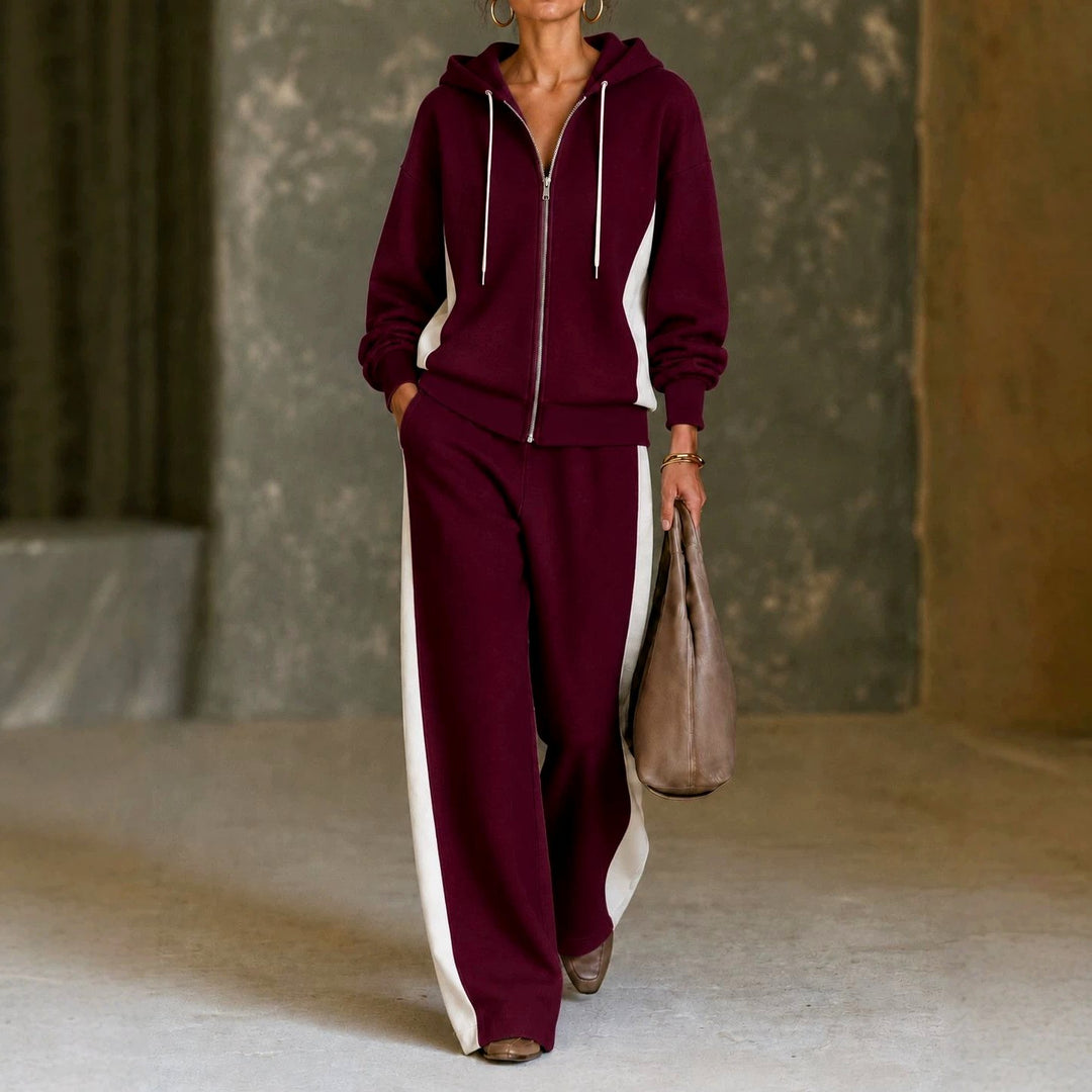 Giada - Women's Zip-Up Hooded Wide-Leg Matching Set 3