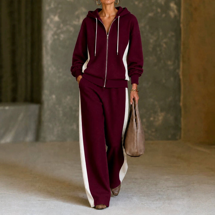 Giada - Women's Zip-Up Hooded Wide-Leg Matching Set 3