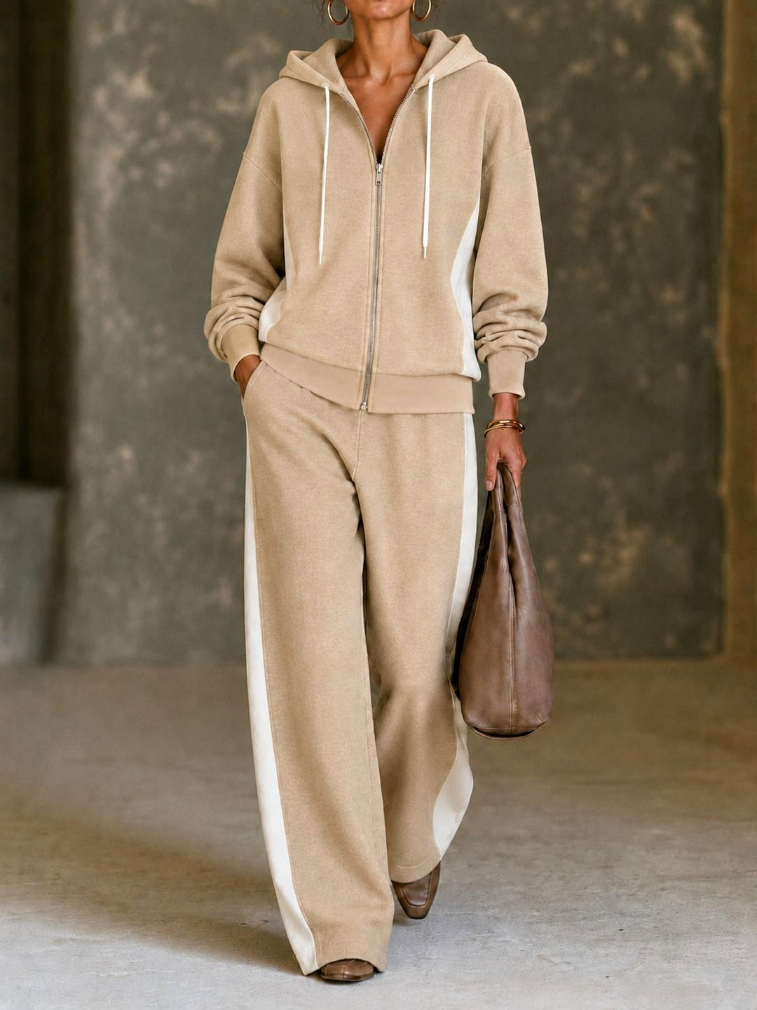 Giada - Women's Zip-Up Hooded Wide-Leg Matching Set 4