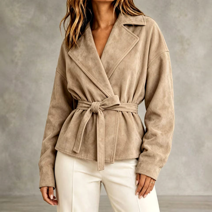 Ginette - Women's Suede Notched Lapel Cropped Blazer Jacket 2