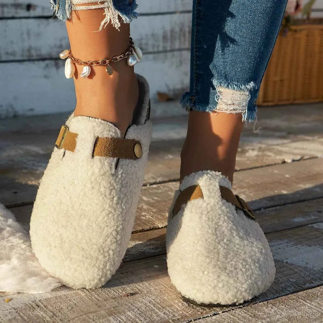 Giselle - Women's Buckle-Strap Plush Slippers with Non-Slip Sole
