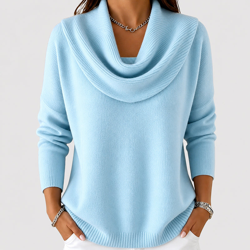 Giselle - Women's Draped Cowl Neck Ribbed Sweater