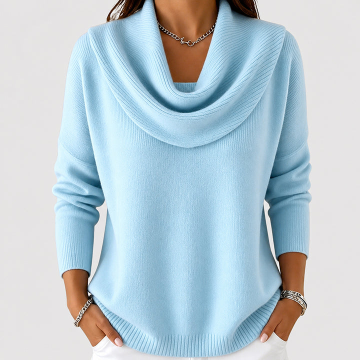 Giselle - Women's Draped Cowl Neck Ribbed Sweater