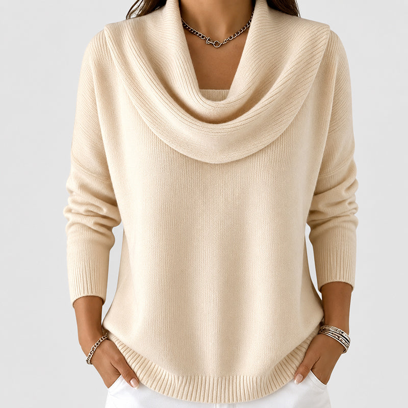 Giselle - Women's Draped Cowl Neck Ribbed Sweater