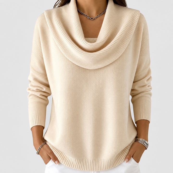 Giselle - Women's Draped Cowl Neck Ribbed Sweater