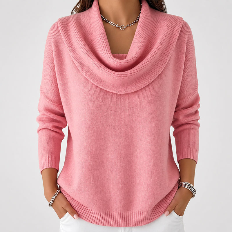 Giselle - Women's Draped Cowl Neck Ribbed Sweater