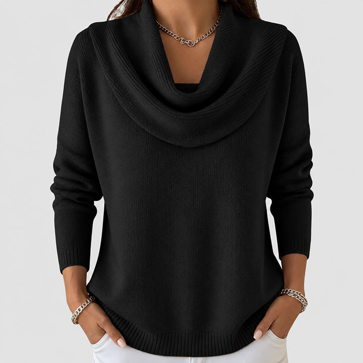 Giselle - Women's Draped Cowl Neck Ribbed Sweater