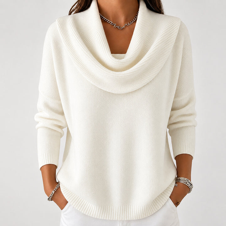 Giselle - Women's Draped Cowl Neck Ribbed Sweater