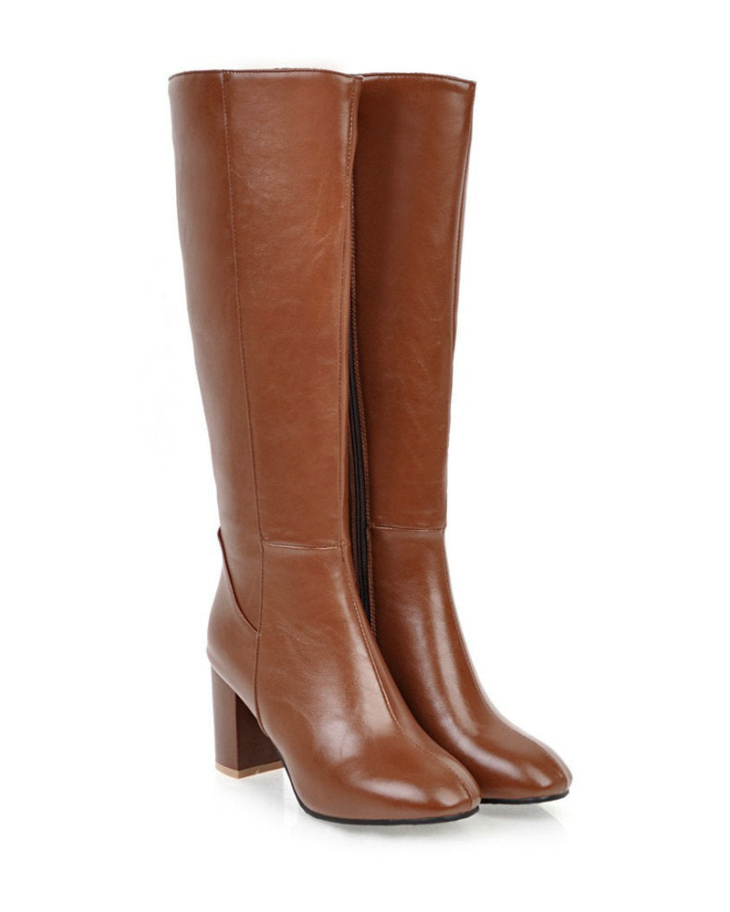 Giselle - Women's Knee-High Block Heel Boots with Side Zip