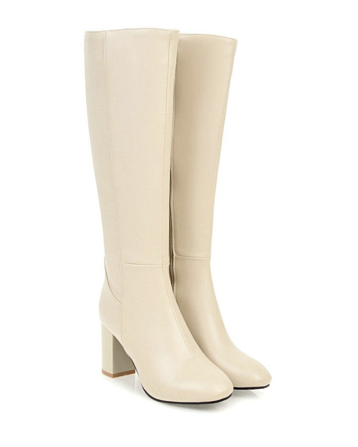 Giselle - Women's Knee-High Block Heel Boots with Side Zip