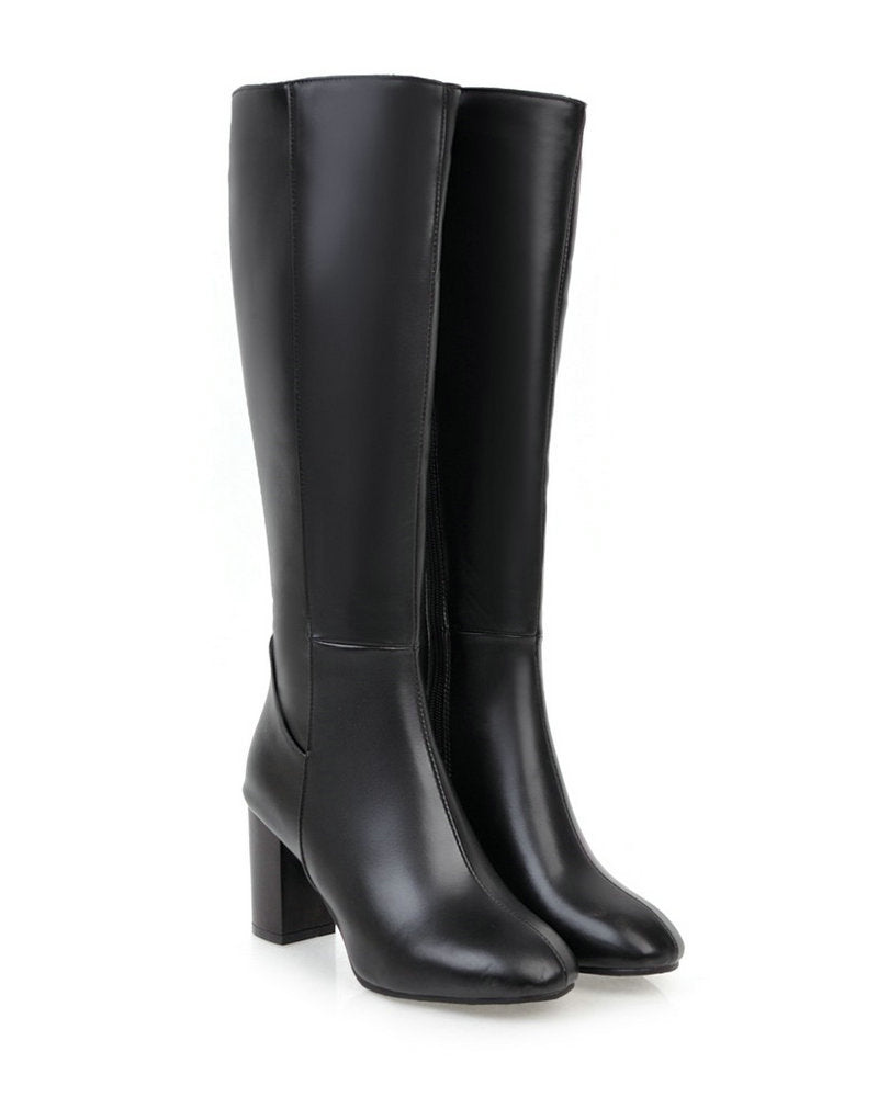 Giselle - Women's Knee-High Block Heel Boots with Side Zip