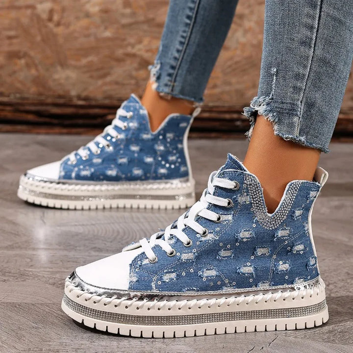 Giselle - Women's Studded Denim High-Top Sneakers