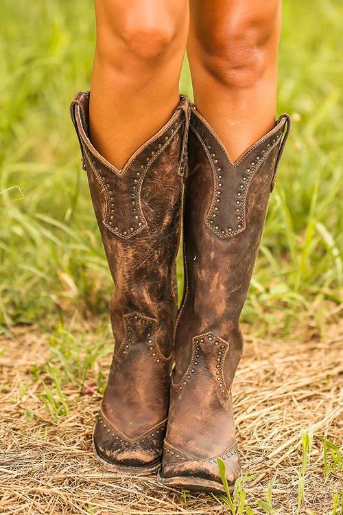 Giselle - Women's Studded Knee-High Boots with Chunky Heel