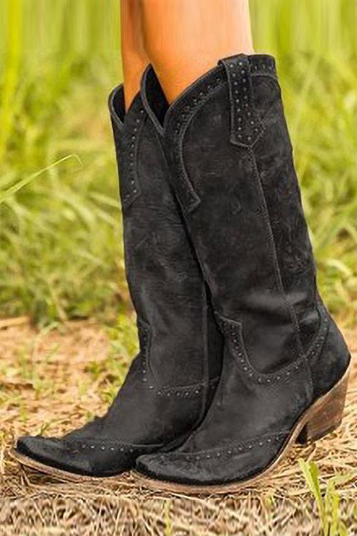 Giselle - Women's Studded Knee-High Boots with Chunky Heel