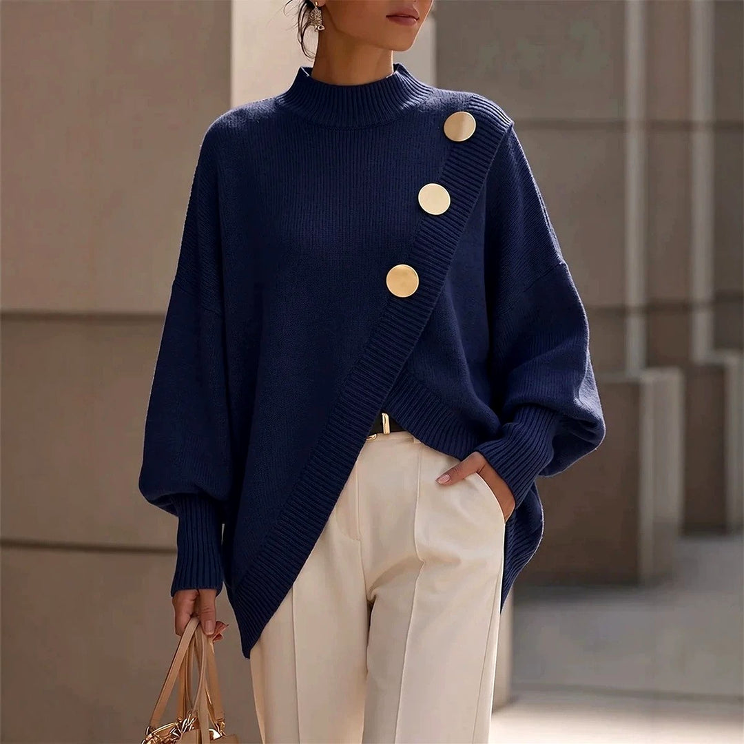 Giselle - Women's Button Mock Neck Oversized Sweater 1