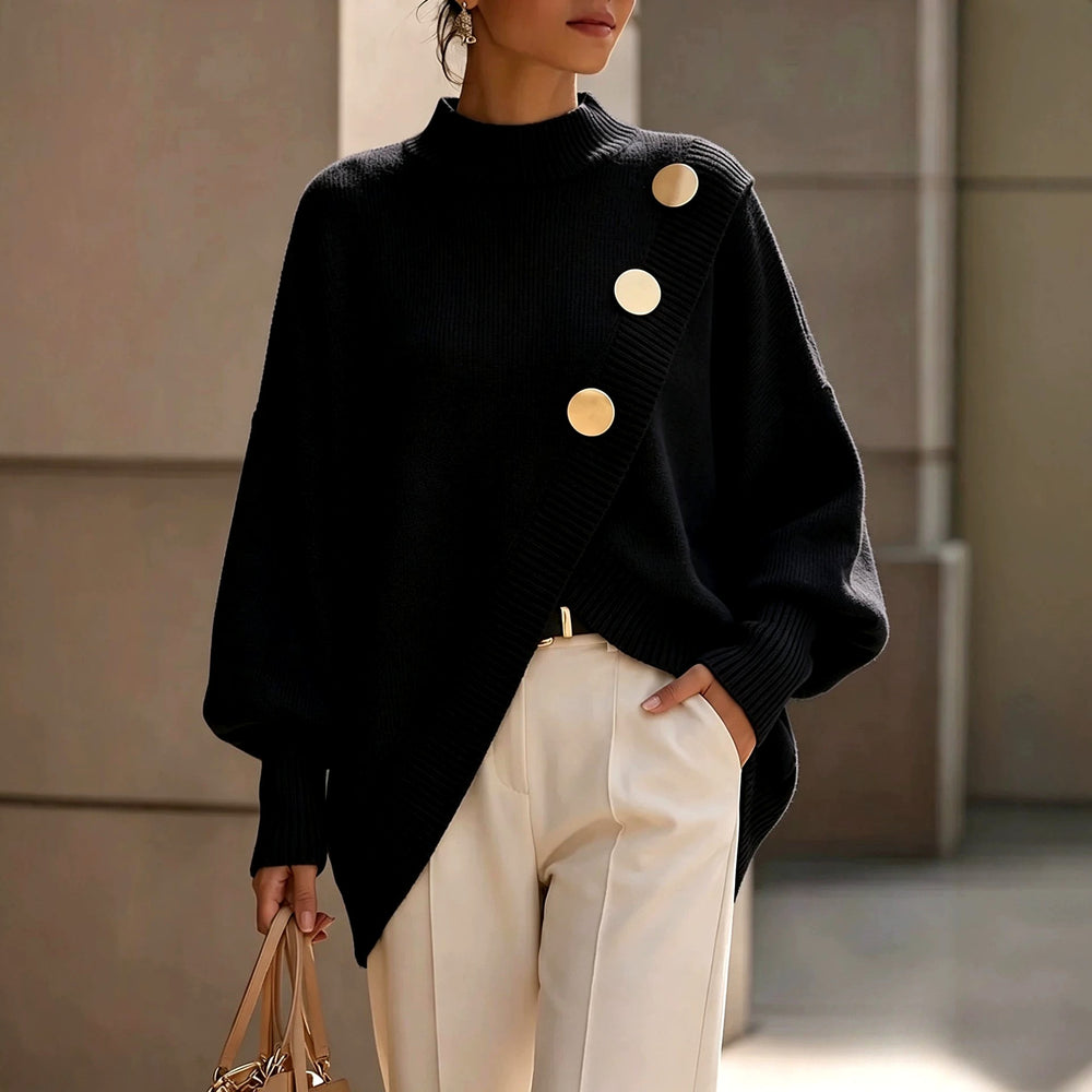 Giselle - Women's Button Mock Neck Oversized Sweater 2