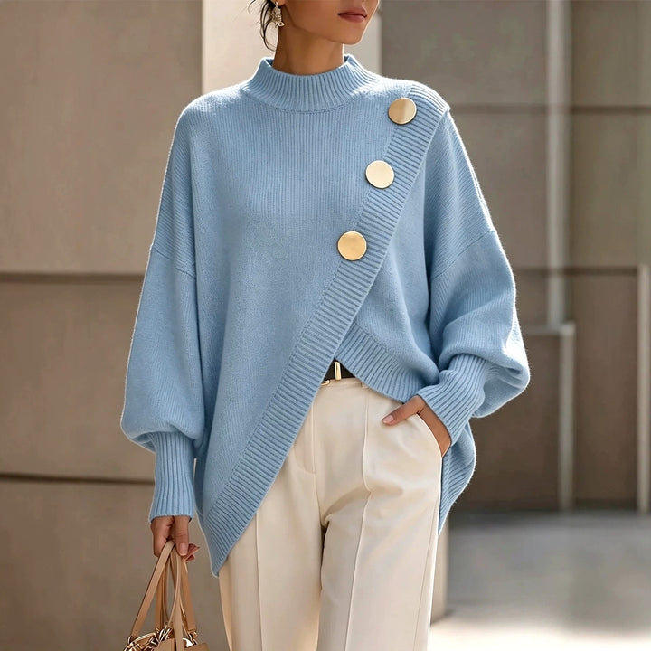 Giselle - Women's Button Mock Neck Oversized Sweater 3