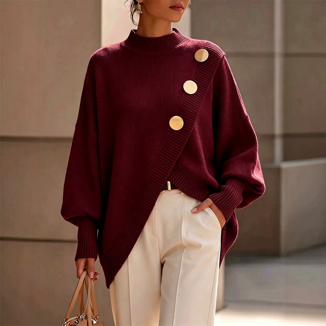 Giselle - Women's Button Mock Neck Oversized Sweater 4