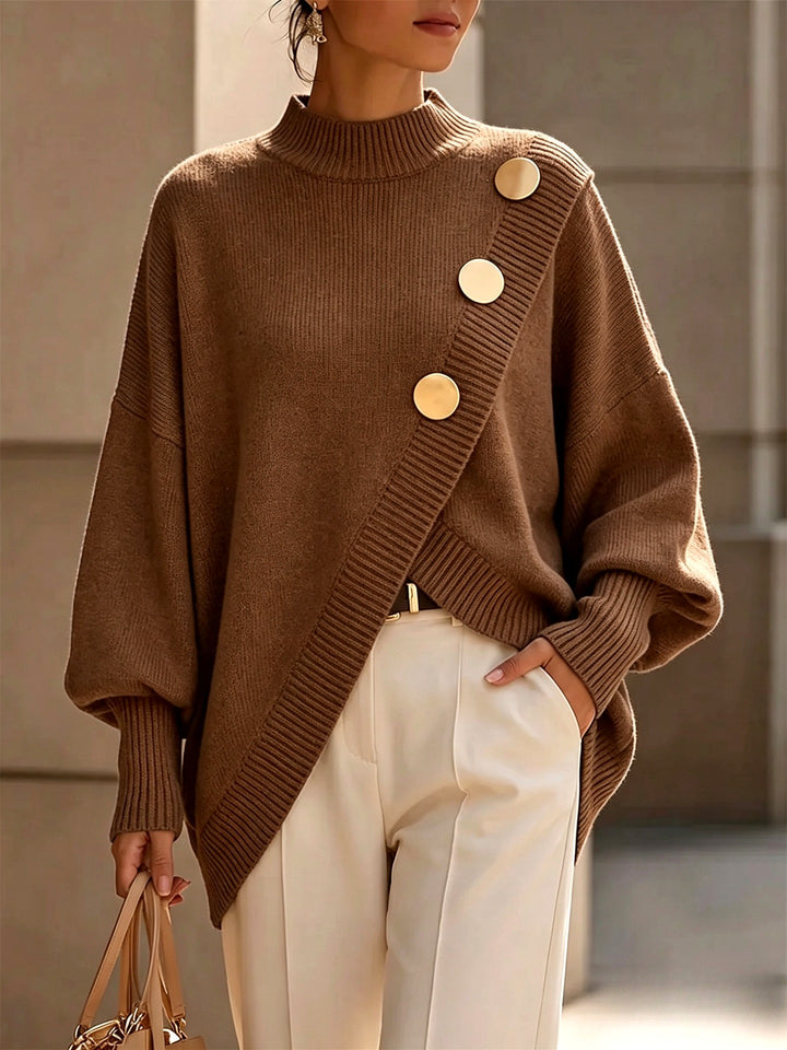 Giselle - Women's Button Mock Neck Oversized Sweater 5
