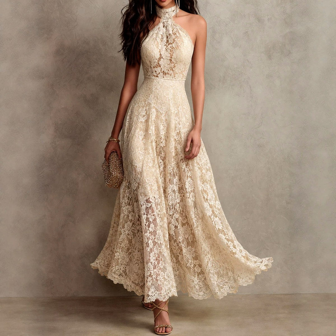 Goldie - Women's Floral Lace Halter Formal Evening Dress 1
