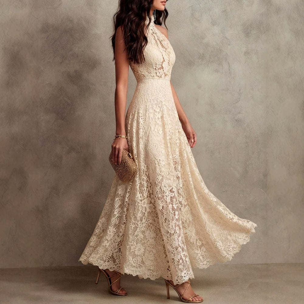 Goldie - Women's Floral Lace Halter Formal Evening Dress 2