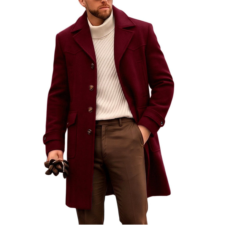 Grant - Men's Notched Lapel Wool-Blend Mid-Length Coat 3