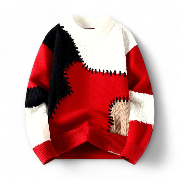 Grayson - Men's Patchwork Crewneck Sweater with Decorative Stitching