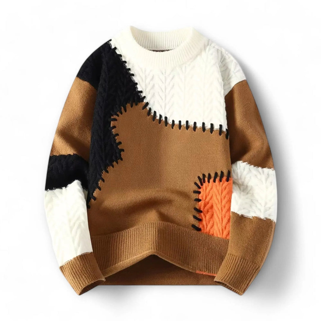 Grayson - Men's Patchwork Crewneck Sweater with Decorative Stitching