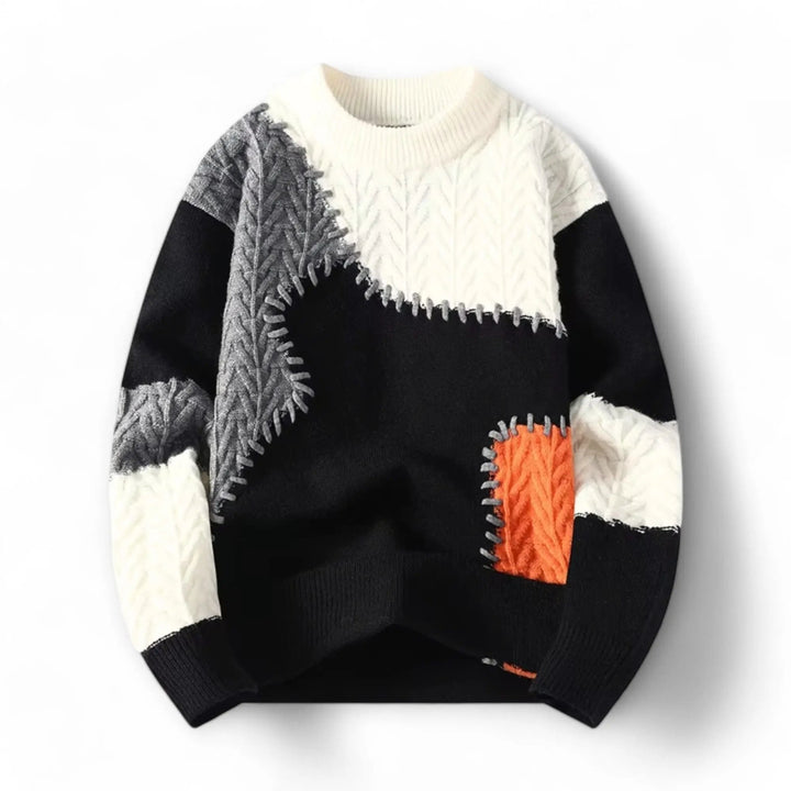 Grayson - Men's Patchwork Crewneck Sweater with Decorative Stitching