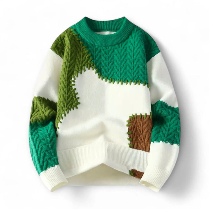 Grayson - Men's Patchwork Crewneck Sweater with Decorative Stitching