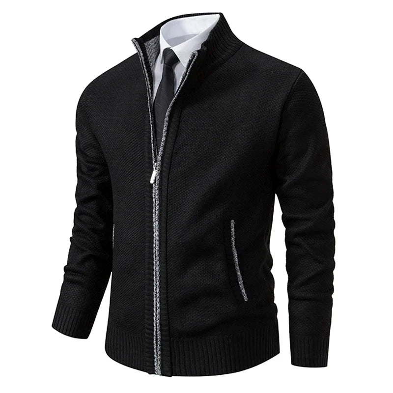 Gregory - Men's Textured Full-Zip Cardigan with Ribbed Cuffs
