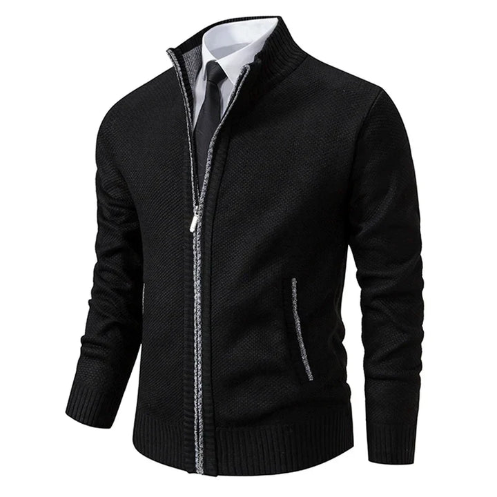 Gregory - Men's Textured Full-Zip Cardigan with Ribbed Cuffs