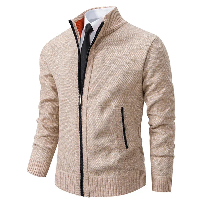 Gregory - Men's Textured Full-Zip Cardigan with Ribbed Cuffs
