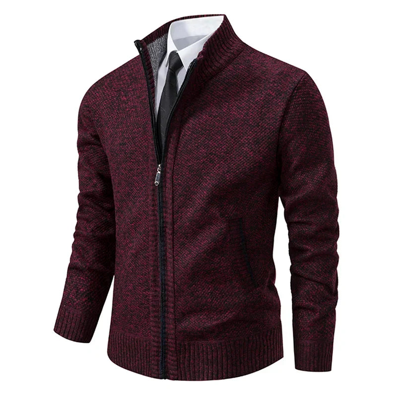 Gregory - Men's Textured Full-Zip Cardigan with Ribbed Cuffs