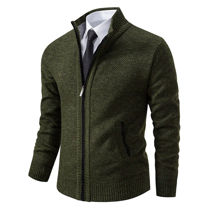 Gregory - Men's Textured Full-Zip Cardigan with Ribbed Cuffs