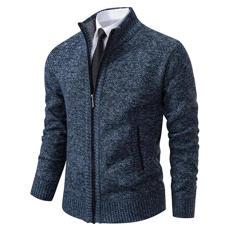 Gregory - Men's Textured Full-Zip Cardigan with Ribbed Cuffs