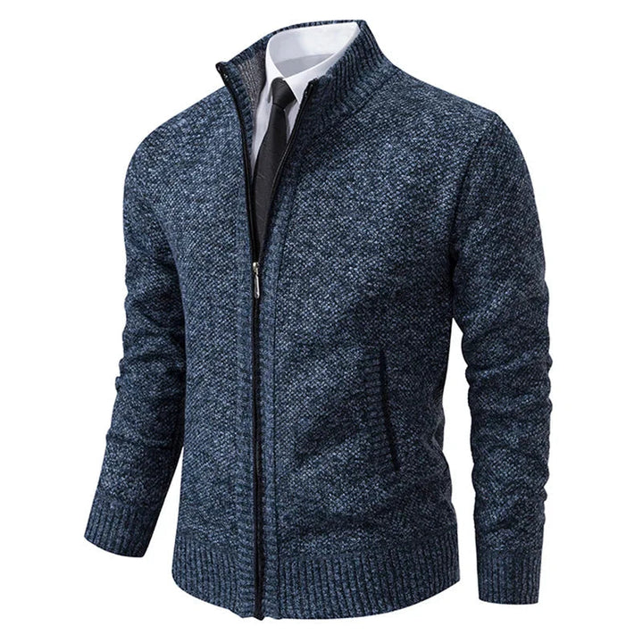 Gregory - Men's Textured Full-Zip Cardigan with Ribbed Cuffs