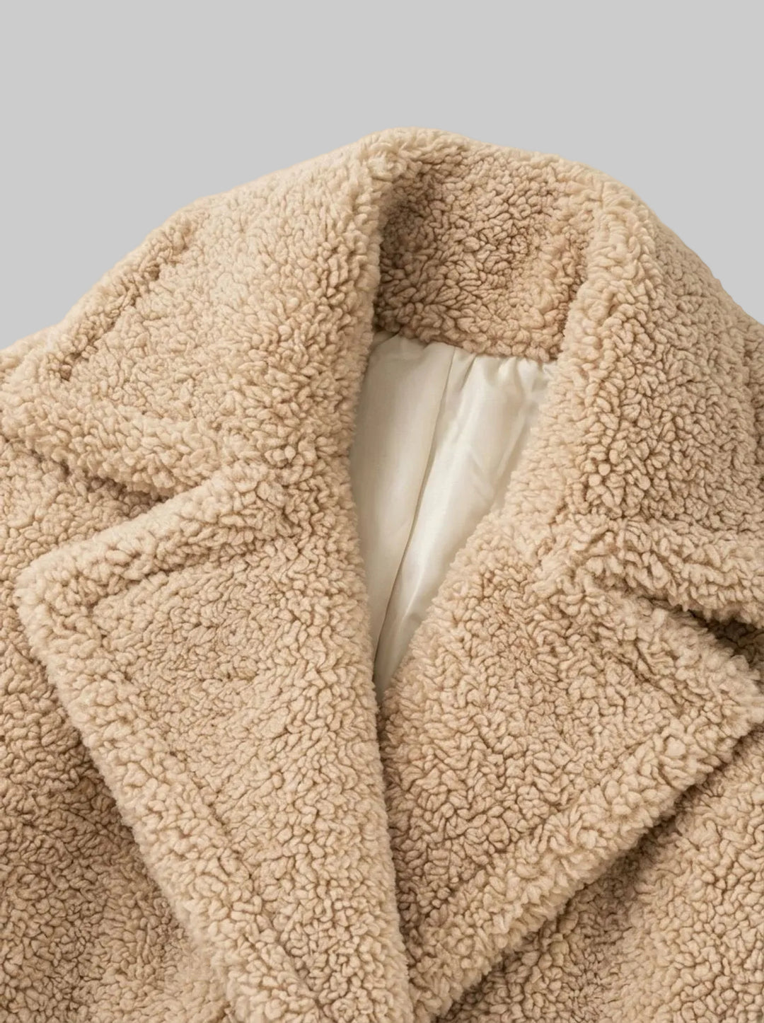 Greta - Women's Double-Breasted Teddy Coat with Notch Collar