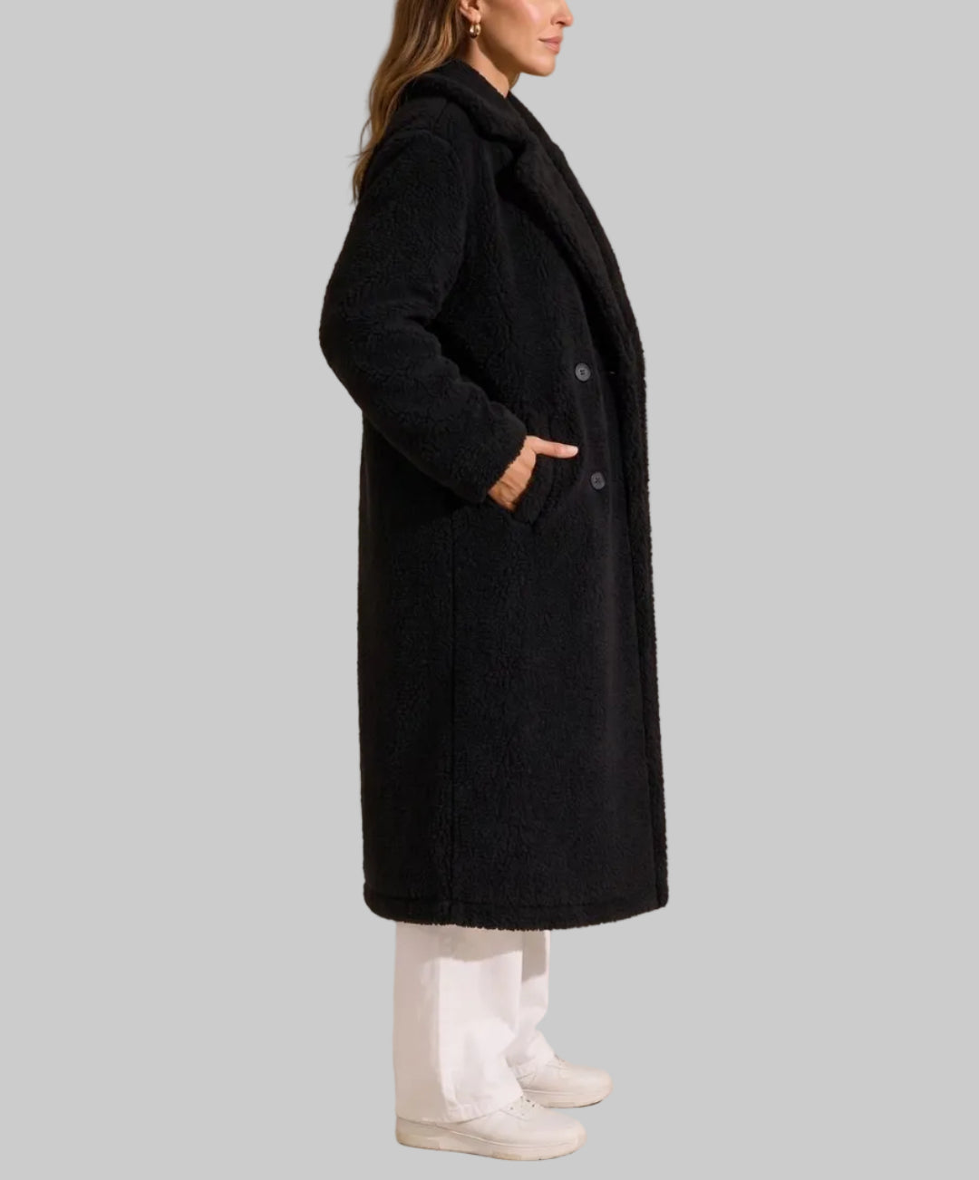 Greta - Women's Double-Breasted Teddy Coat with Notch Collar
