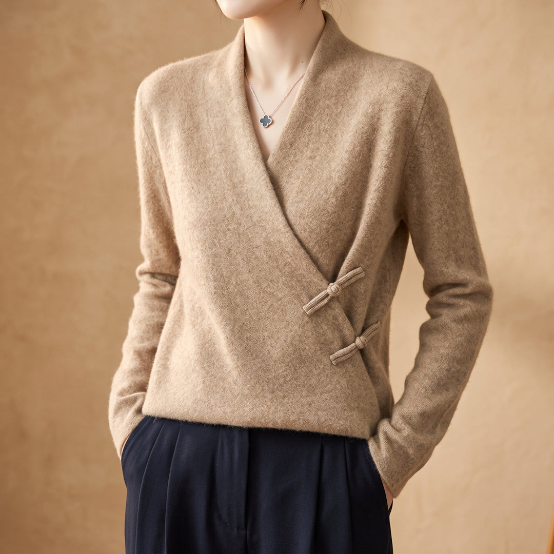 Greta - Women's Merino Wool Wrap Sweater with Toggle Closures