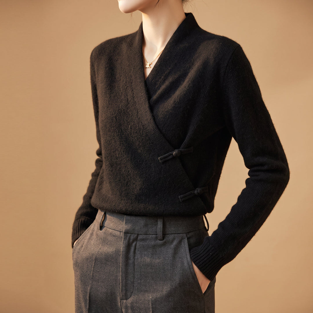 Greta - Women's Merino Wool Wrap Sweater with Toggle Closures