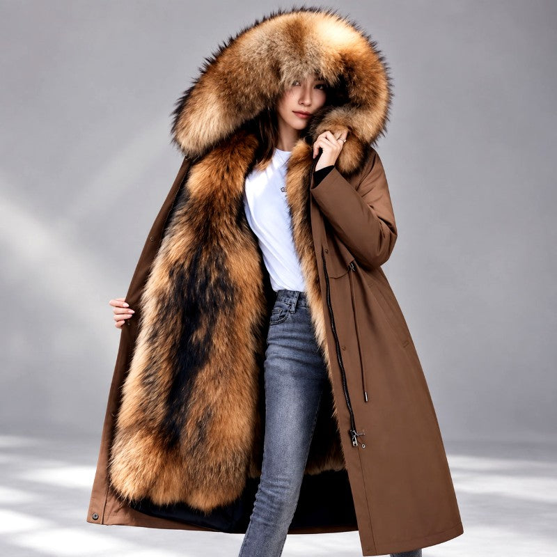 Gwyneth - Women's Long Fur-Lined Hooded Parka Coat 2