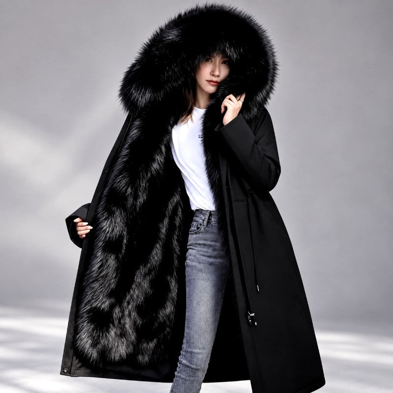 Gwyneth - Women's Long Fur-Lined Hooded Parka Coat 3