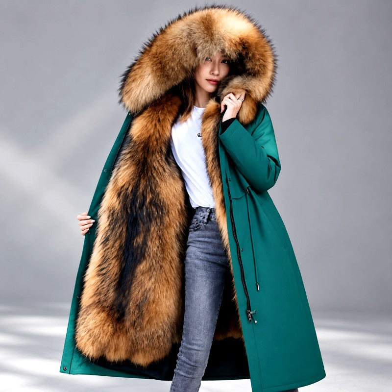 Gwyneth - Women's Long Fur-Lined Hooded Parka Coat 4