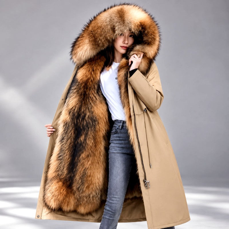 Gwyneth - Women's Long Fur-Lined Hooded Parka Coat 5