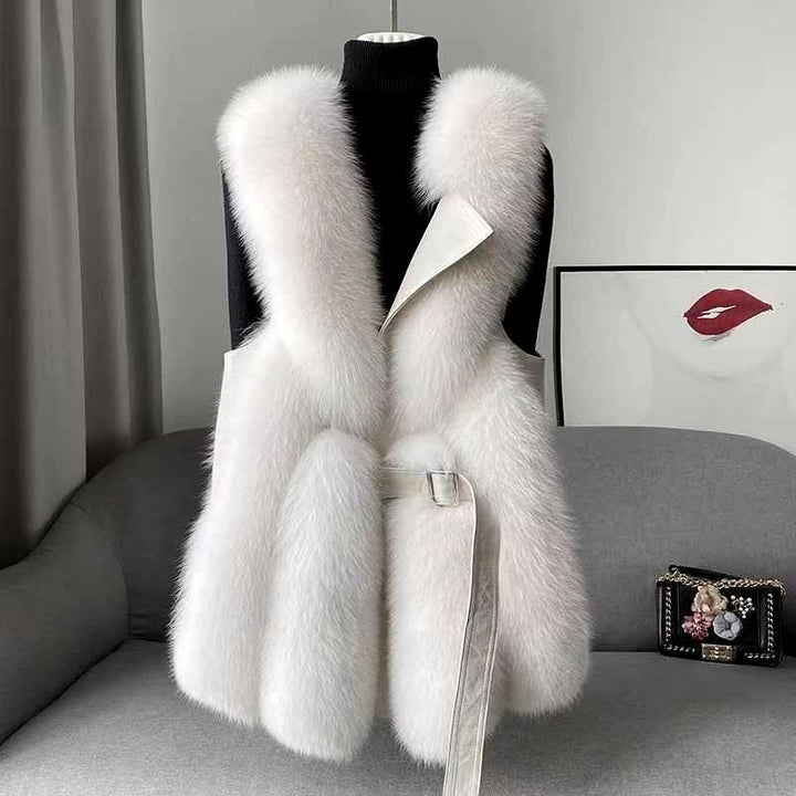 Halle - Women’s Faux Fur Longline Belted Vest 1