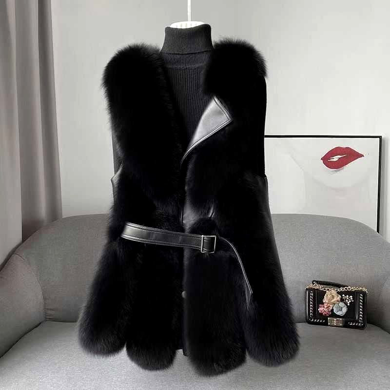 Halle - Women’s Faux Fur Longline Belted Vest 2