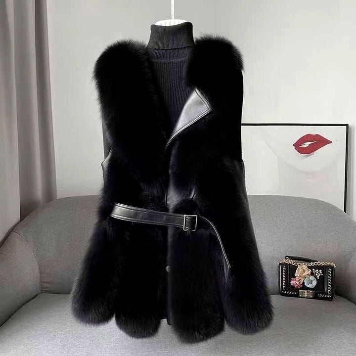 Halle - Women’s Faux Fur Longline Belted Vest 2
