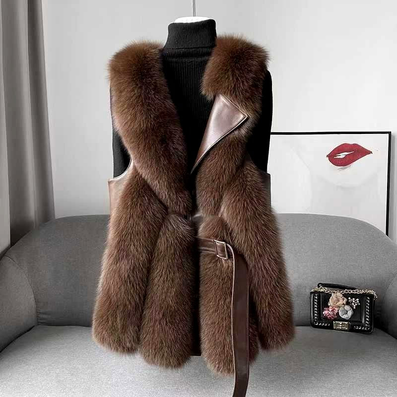 Halle - Women’s Faux Fur Longline Belted Vest 3